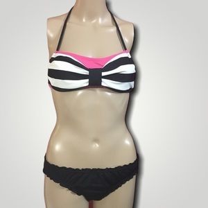SPLENDID Stripes Cinched Bikini Top S Bottom M
